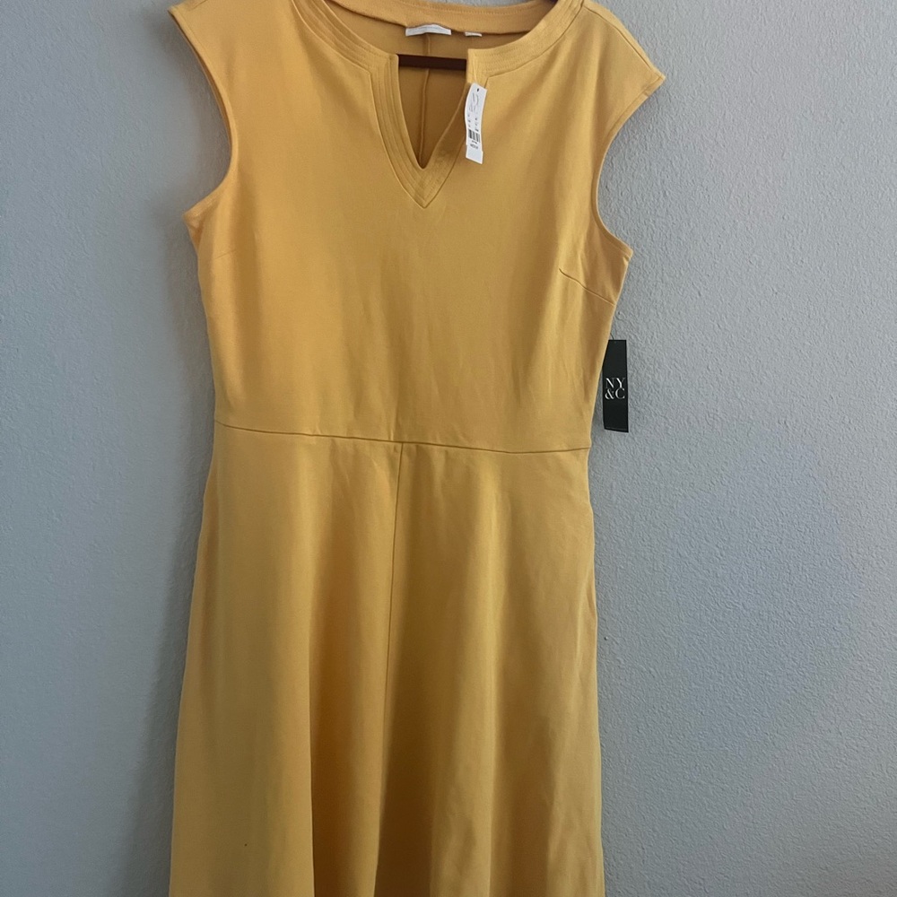 NWT New York & Company Yellow A-Line Midi Dress Size Medium Tall
